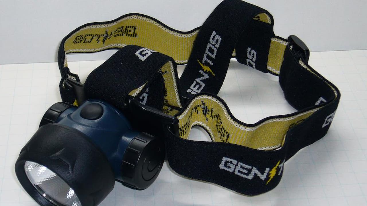 Black and yellow adjustable headlamp with LED flashlight